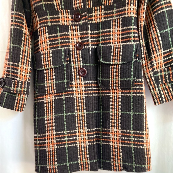 VNTG Nick and Mo retro wool blend brown woven tartan plaid coat. SZ M - Picture 2 of 11